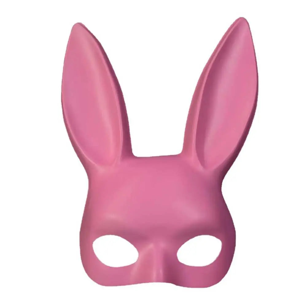 Light pink matte bunny ear masquerade mask, front view
