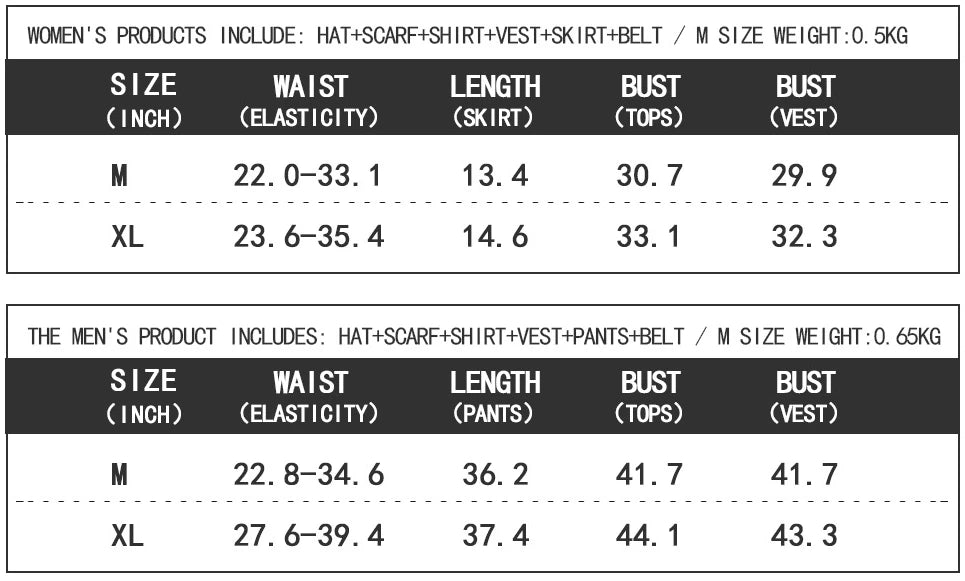 Woody cowgirl cosplay costume size chart