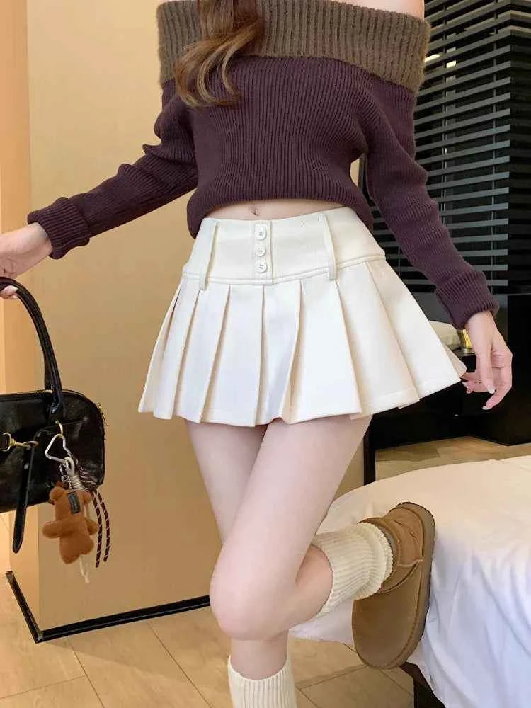 Vintage Patchwork Pleated Sexy Slim A-Line Skirt Women