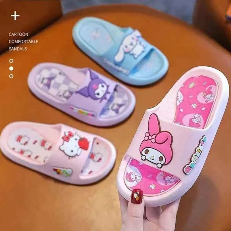 Sanrios Hello Kittys Slippers Kawaii Kuromi Cinnamoroll Home Indoor Bathroom Anti-Slip Slippers Cartoon Summer Outdoor Sandals