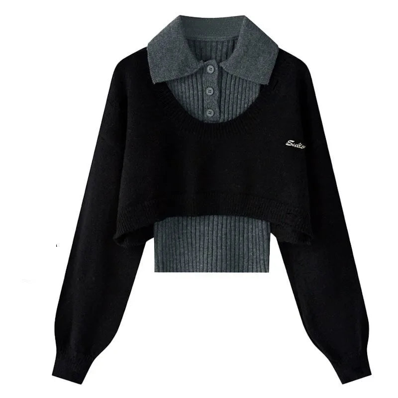 Women Spring Autumn Vintage Knit Sweater, Vest and Denim - Vusy Kawaii Shop