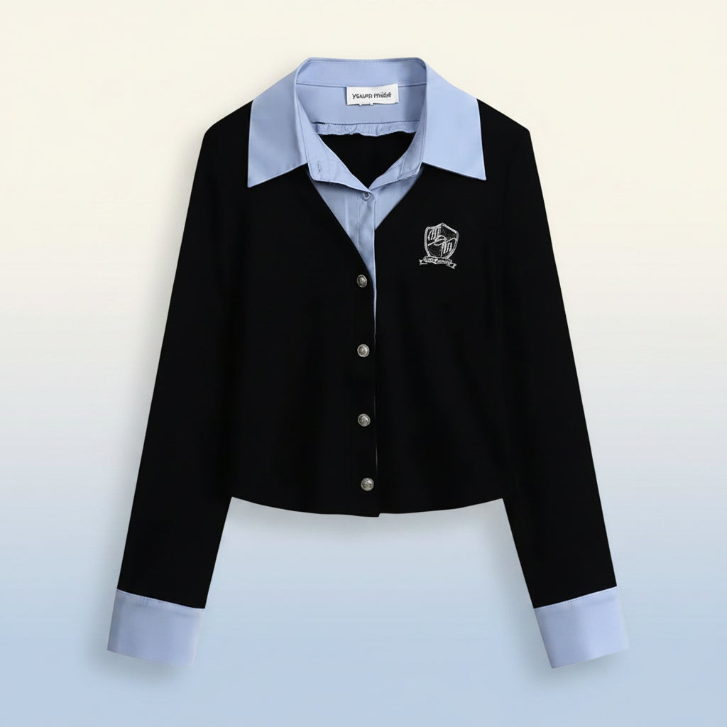 Spring Tracksuit Set Korean Elegant Fake Two-Piece Polo - Vusy Kawaii Shop