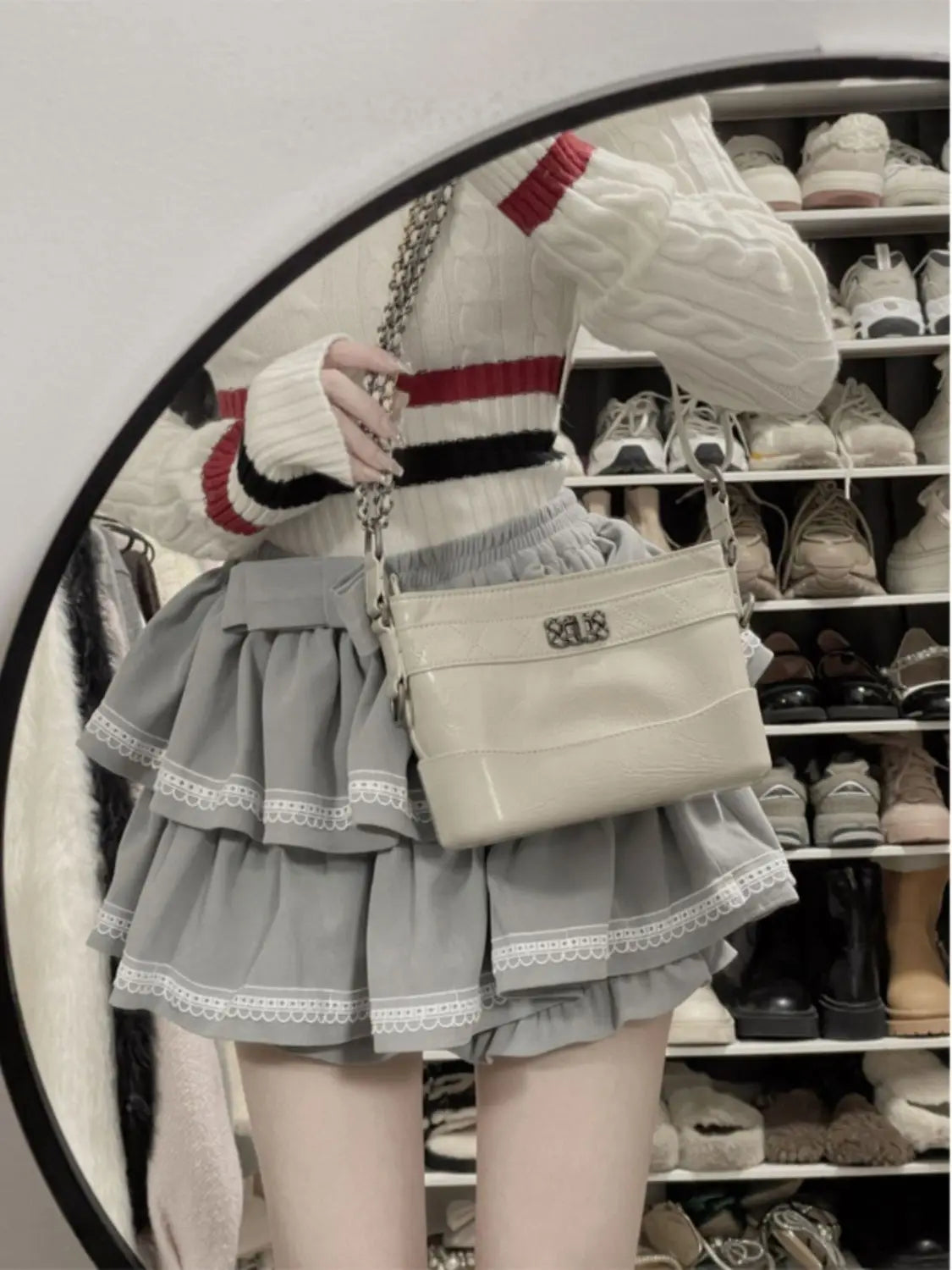 Women Top Sweet College Style Patchwork Knit Sweater Off - Vusy Kawaii Shop
