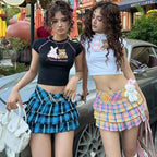 American Colored Plaid Skirt Sexy Low-Waist A-Line Cake