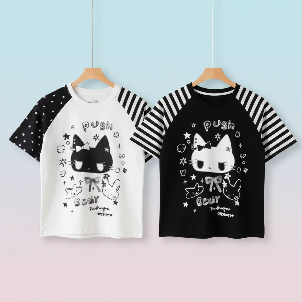 Cat Print Cute Woman Tshirts Tops Japanese Tees Short Sleeve - Vusy Kawaii Shop
