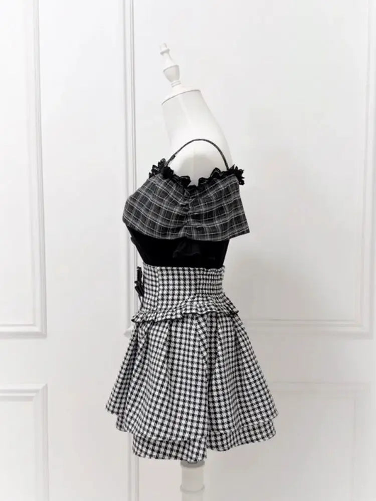 Women's Coquette Plaid Crop Top & Mini Skirt Set
