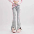 Harajuku Streetwear Retro Fashion Women High Waist Jeans Horn Fork Design Wide Leg Straight Loose Denim Trousers Y2K Baggy Pants