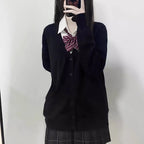 Japanese Fashion Solid Color V-Neck Knitted Sweater, NewJK - Vusy Kawaii Shop