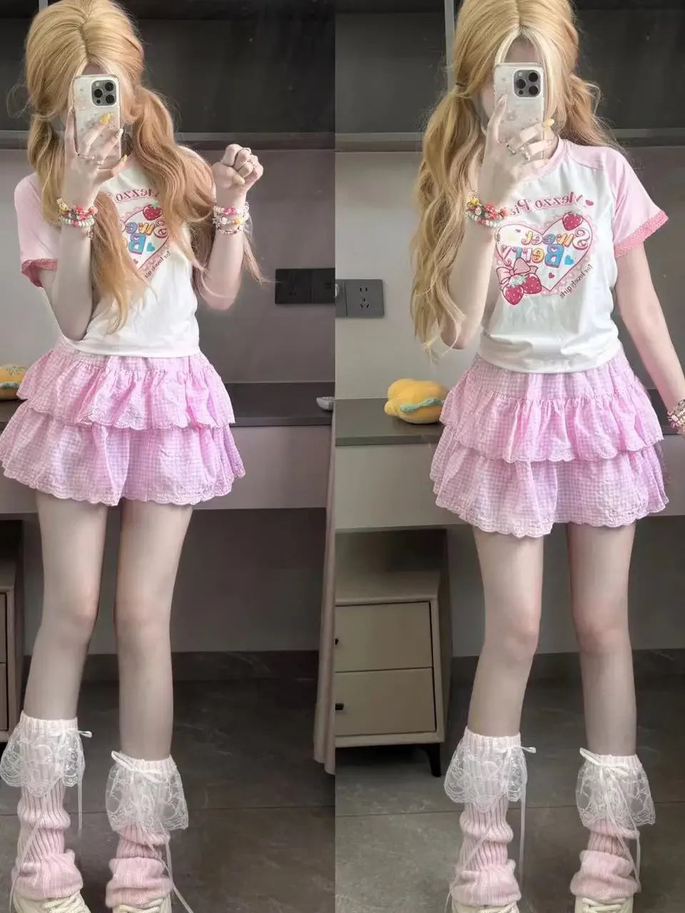 Sweet Lolita Style 2 Piece Sets Outfits Cartoon Bunny Bear - Vusy Kawaii Shop