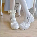 White/Black Lace Bow High Heels Matsutake Thick Sole Mary