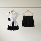 New High-End Fashion Slimming Mini Dress Set Short Sleeves - Vusy Kawaii Shop