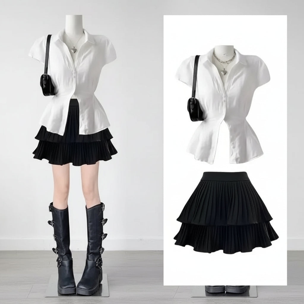 New High-End Fashion Slimming Mini Dress Set Short Sleeves - Vusy Kawaii Shop