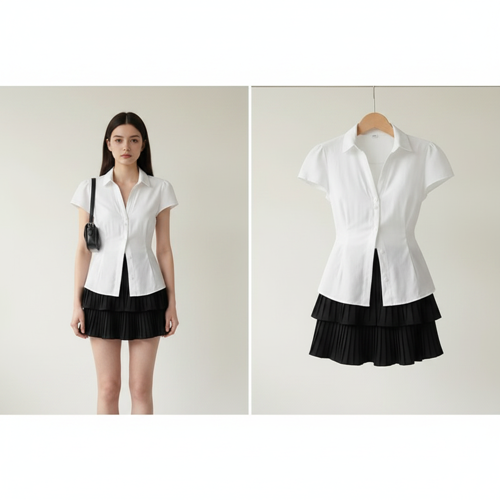 New High-End Fashion Slimming Mini Dress Set Short Sleeves - Vusy Kawaii Shop