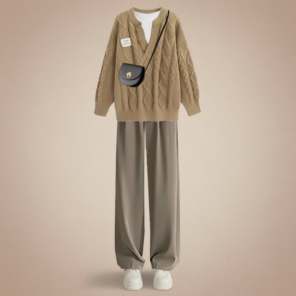 Fashion Suit Korean Elegant Knitting Sweater and White Long - Vusy Kawaii Shop