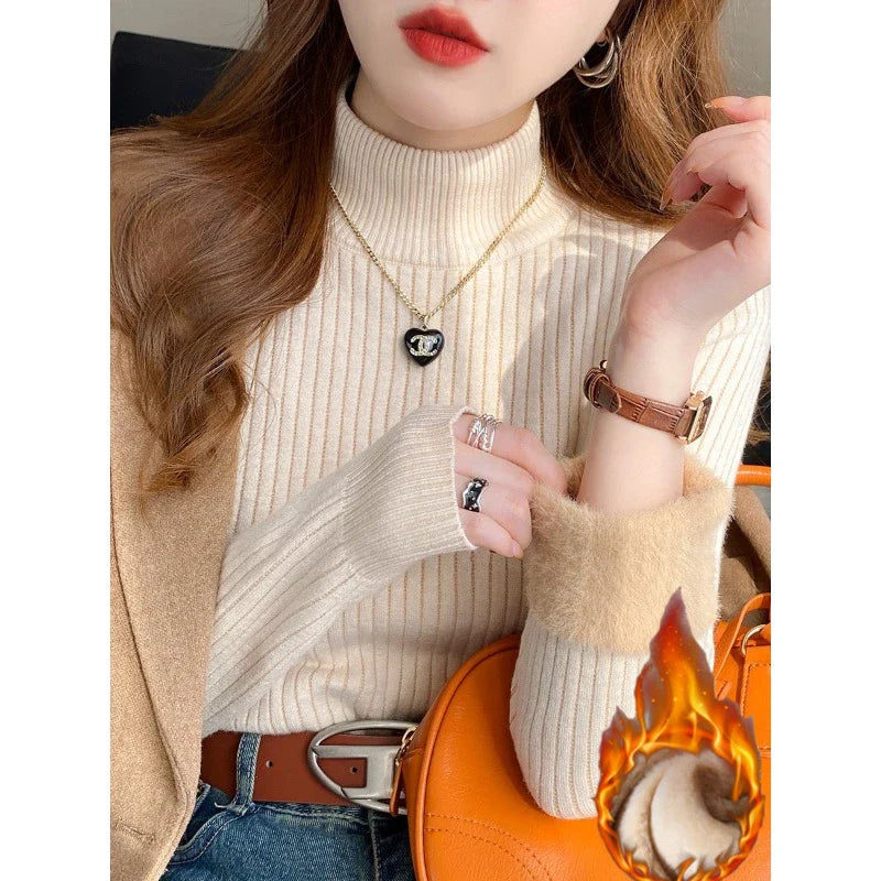 Thermal Knitted Shirt Retro Red Turtleneck Sweater - Vusy Kawaii Shop