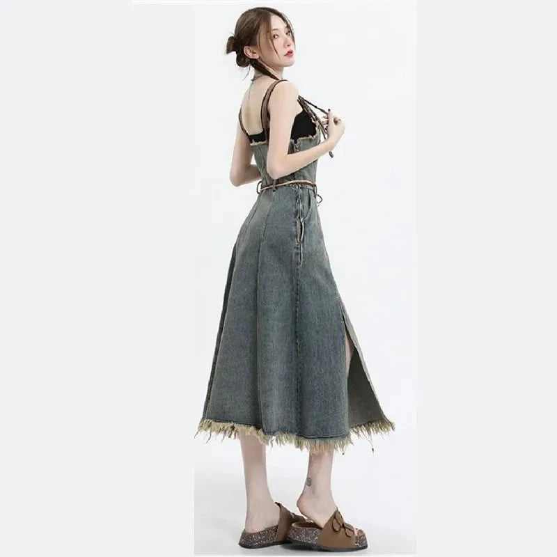 Autumn-Winter Vintage Two-Piece Set Knit Sweater Denim - Vusy Kawaii Shop