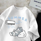 Summer Japanese Cartoon Cute Cat Fun Print Short Sleeve - Vusy Kawaii Shop