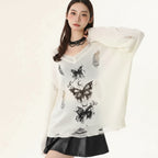Girl Butterfly Hollow Long Sleeve Knitwear Pullover Women - Vusy Kawaii Shop