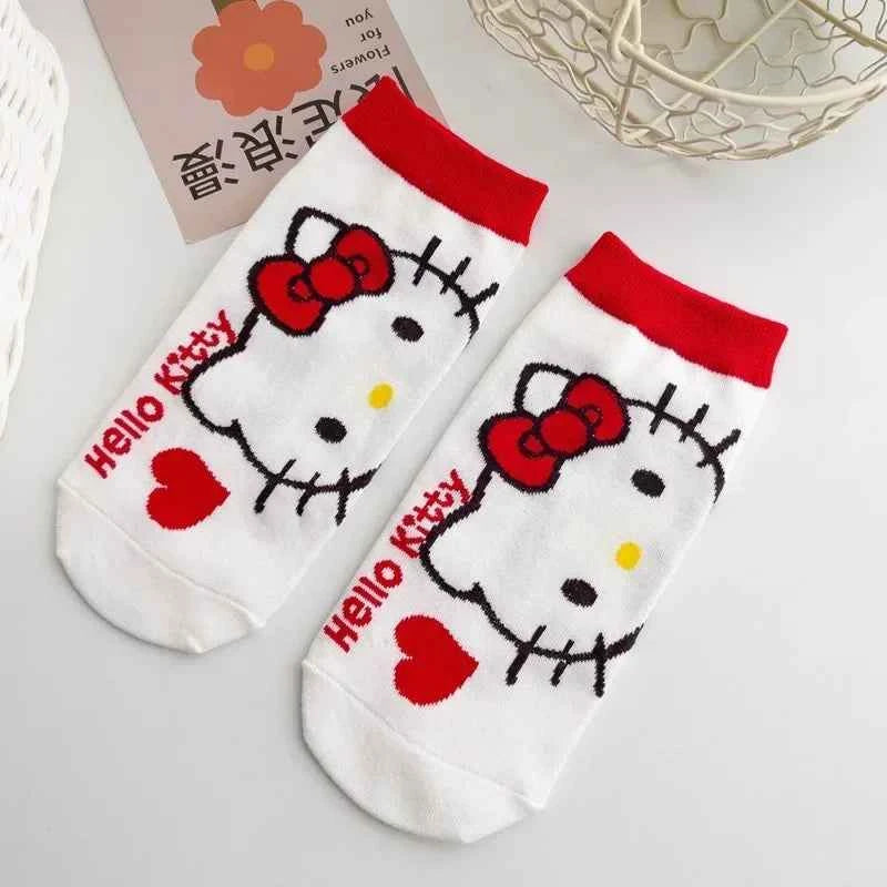 5pairs Kawaii Sanrio Hello Kitty Women Socks Cute Cartoon Christmas Socks Anime Cotton Korean Sweet Sock for Kids Girl