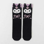4 Pairs Cartoon Sanrio Kuromi Socks Kawaii Children's Calf Socks Cotton Girls Bow Spring and Summer Stockings Children's Gifts