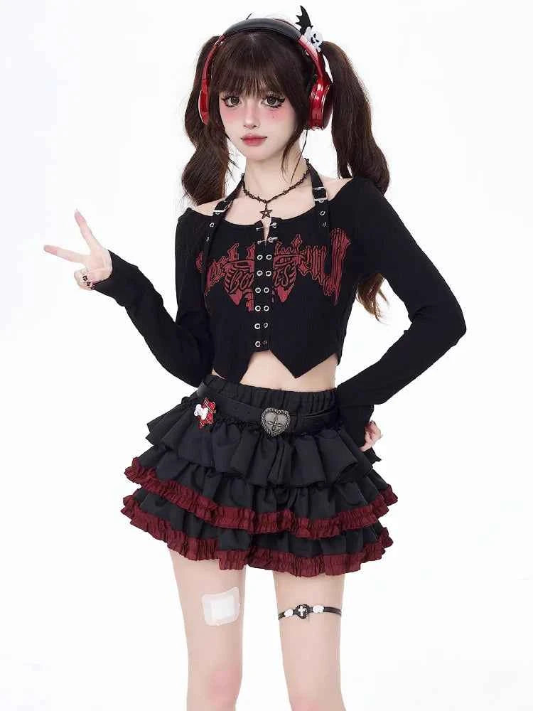 Mini Skirts Summer Women Black Gothic A-Line Pleated Skirt