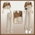 Korean Retro Smock, Shirt & Wide-Leg Pants 3-Piece Set
