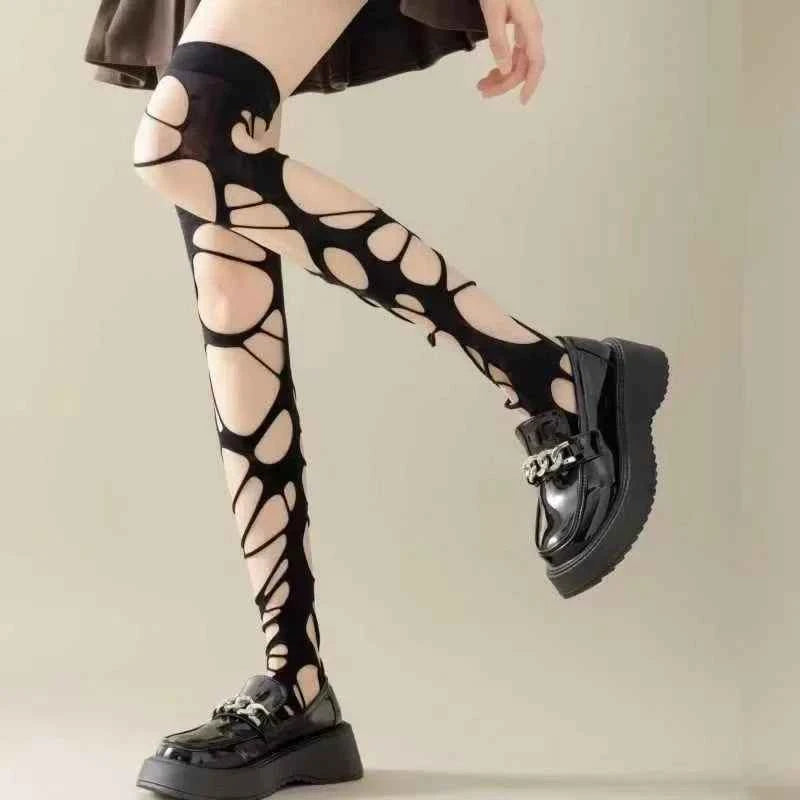 Irregular hole Stocking Women Lingerie Lolita Gothic style Erotic underwear Female Fishnet Long Socks Women's Thigh High Hosiery