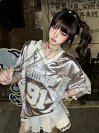 American Lace Embroidered Sports Jersey T-Shirts Harajuku - Vusy Kawaii Shop