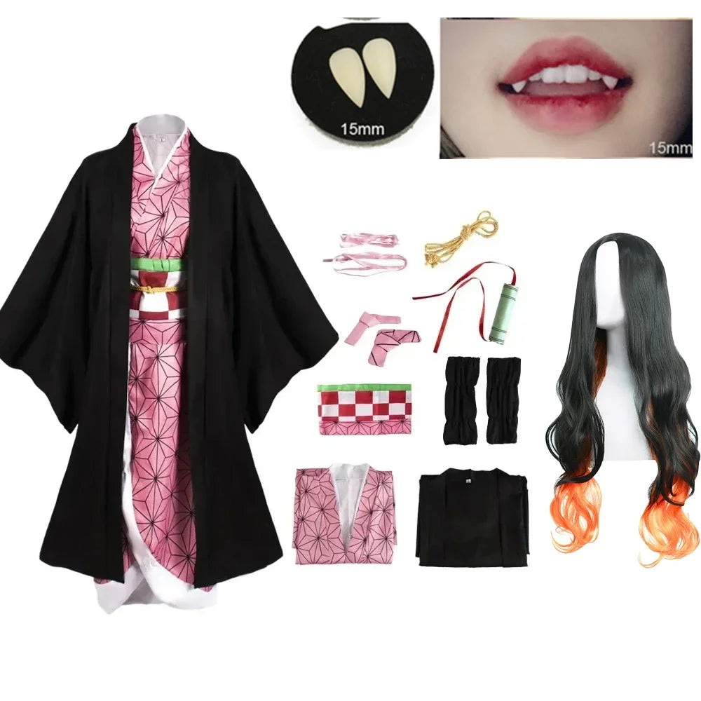 Nezuko Kamado Demon Slayer kimono cosplay set with wig and accessories
