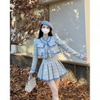 Small Fragrance Blue Tweed Coat Elegant Pink Tassel Jacket - Vusy Kawaii Shop