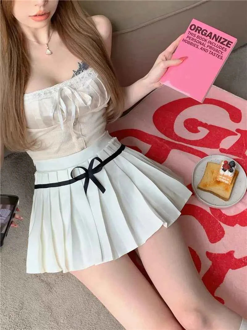 Pleated Mini Skirts Women JK Slim Simple Pure Streetwear