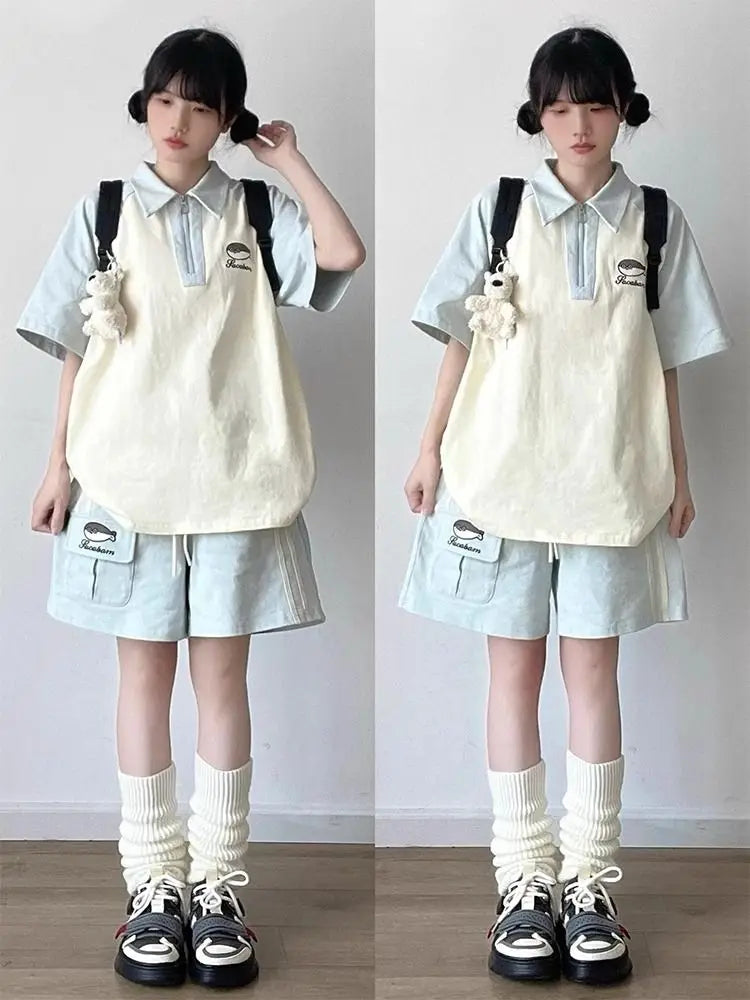 Japanese Sportswear Set Student Summer Fashion Loose Preppy - Vusy Kawaii Shop
