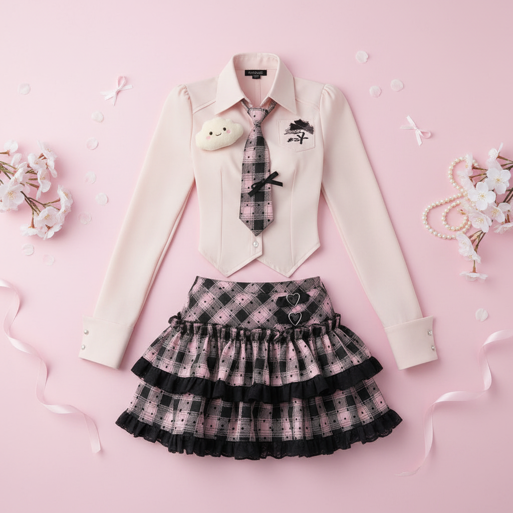 Preppy Style Turndown Collar Single Breasted Long Sleeved - Vusy Kawaii Shop