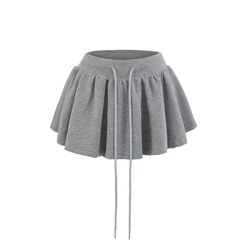 Solid Spliced Lace up Slimming Mini Skirts High Waist