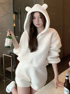 Kawaii Two Pieces Set Women Crop Hoodies and Mini Shorts - Vusy Kawaii Shop
