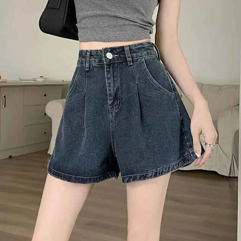 Wide Leg Jeans Shorts Women Summer High Waist Loose Vintage
