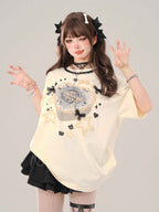 Short Sleeved T-Shirt Women Loose Design Half Sleeved Belly