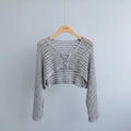 Crochet Crop Cardigan Women Long Sleeve Lace-Up Tie Front