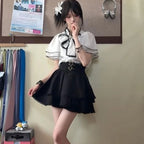 Women's Sweet Y2K Bow Blouse & Mini Skirt Set