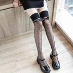 Japanese Style Thigh High Stockings Long Socks Women Cute Sweet Girls Lolita Bow Over Knee Socks Polka Dot Summer Nylon Stocking