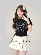 Shoulder Short Sleeved T-Shirt Women to Look Slim Lace Short