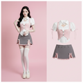 Japanese Gyaru 3-Piece Set – Short Sleeve Top, Vest & Mini Skirt