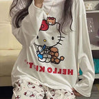 Kawaii Sanrios Hello Kitty Women's Pajamas Set Anime Cartoon Students Autumn Winter Polyester Long Sleeved Girls Nightwear Gift