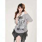 Fake Two Piece Spliced Graffiti Printed Short Sleeve - Vusy Kawaii Shop
