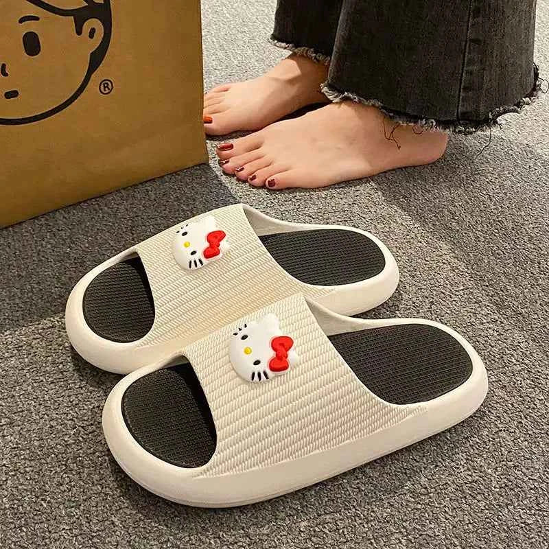 Sanrios Hello Kittys Slippers Soft Flat Shoes Women Cartoon Cute Home Slipper Anti Slip Female Summer Sweet Sandals Casual Shoes