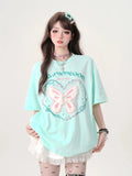 Oversized Shoulder Short Sleeved Personalized T-Shirt Women