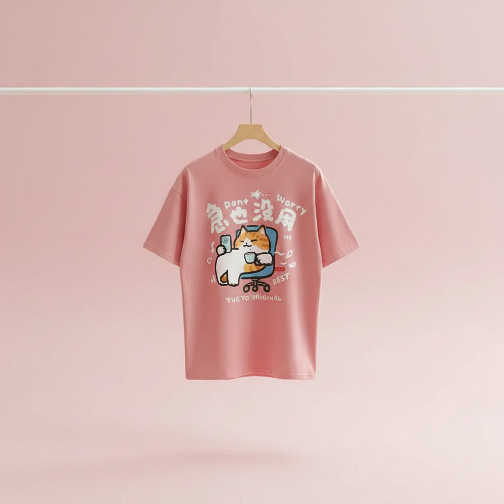Fun Cartoon Cat Letter Print Summer Short Sleeved T-shirt - Vusy Kawaii Shop