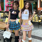 American Colored Plaid Skirt Sexy Low-Waist A-Line Cake