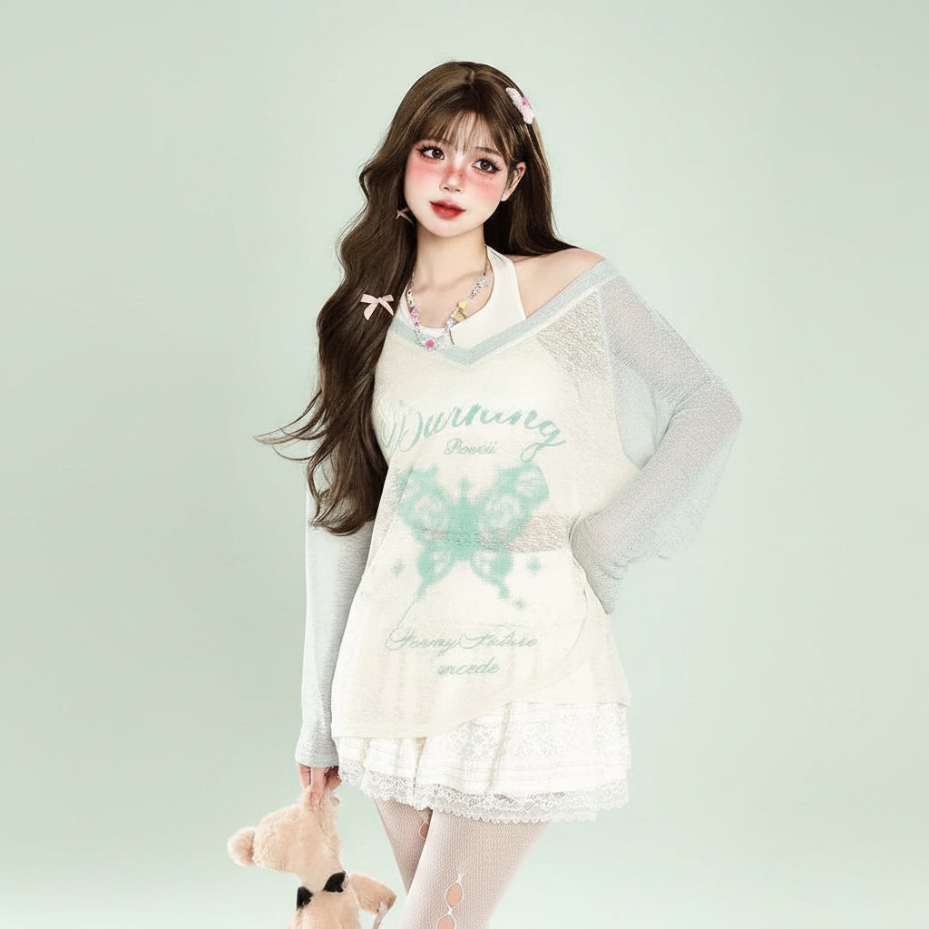 JK Streetwear Halter 2 Piece Set T-Shirt Korean Fashion - Vusy Kawaii Shop