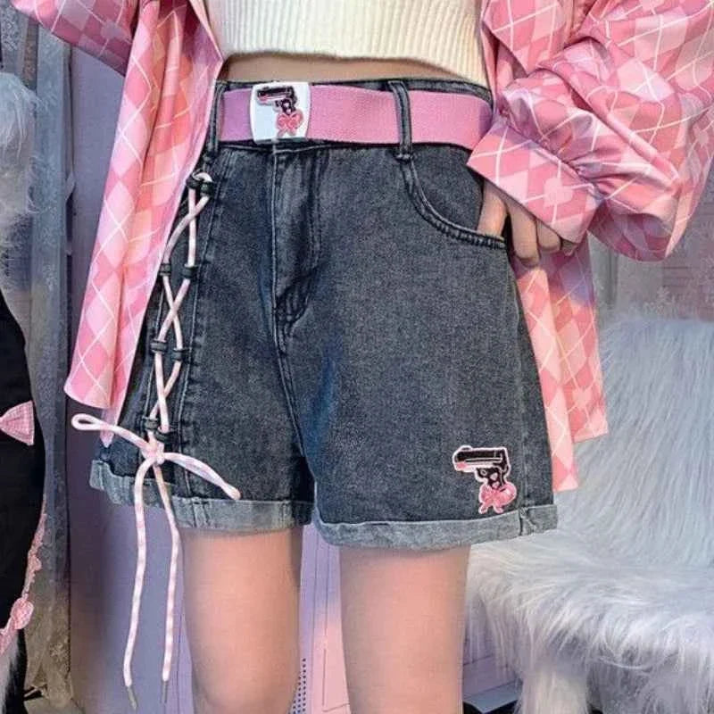 Kawaii High Waist Denim Shorts front